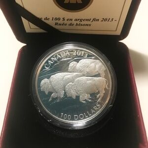 Royal Canadian Mint 2013 Canada $100 Fine Silver Coin - Buffalo Stampede